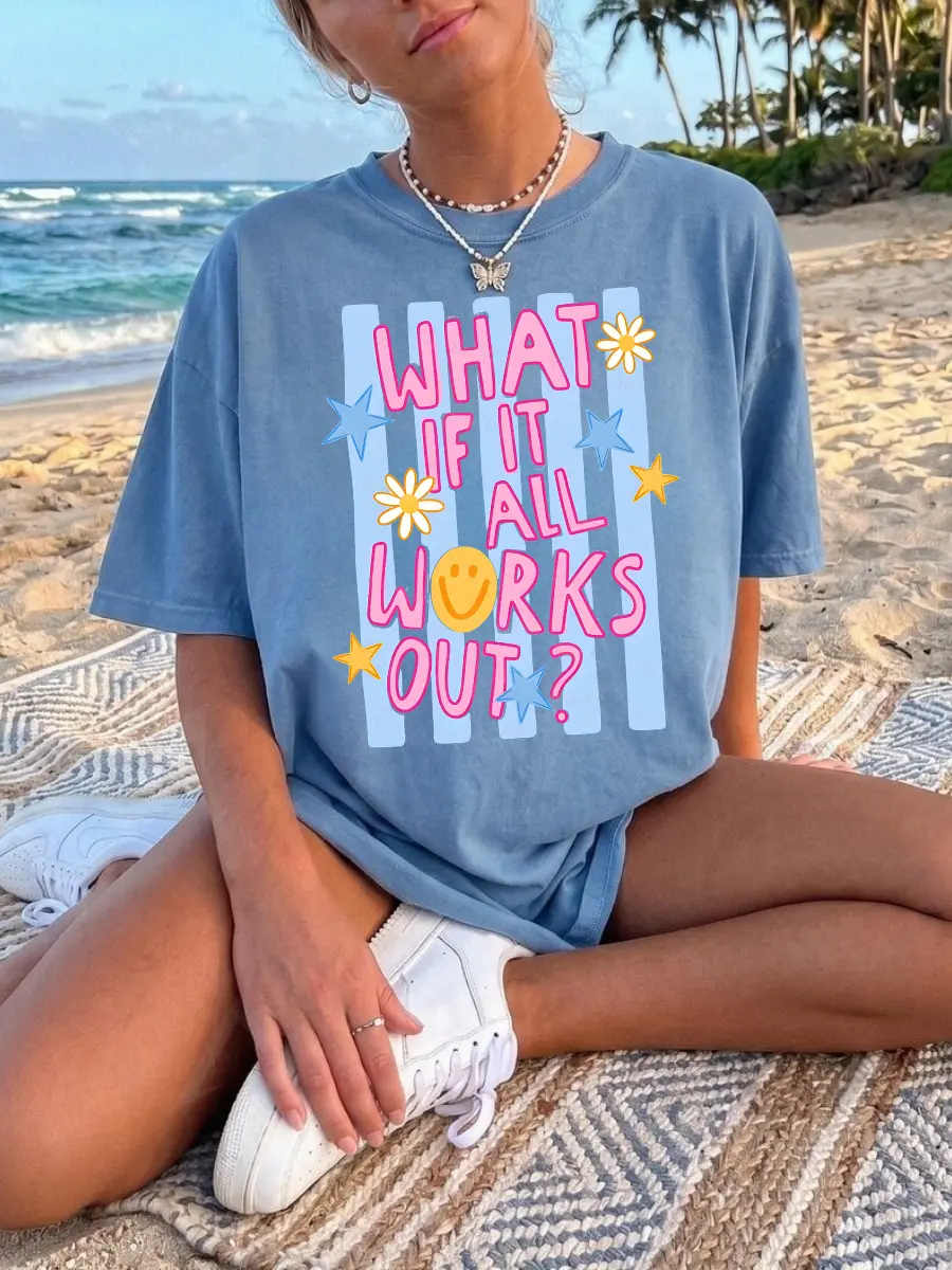 Comfort Colors What If It All Works Out T-Shirt, Preppy Positivity Quote Tee, Boutique Retro Daisy Smiley Face Tee