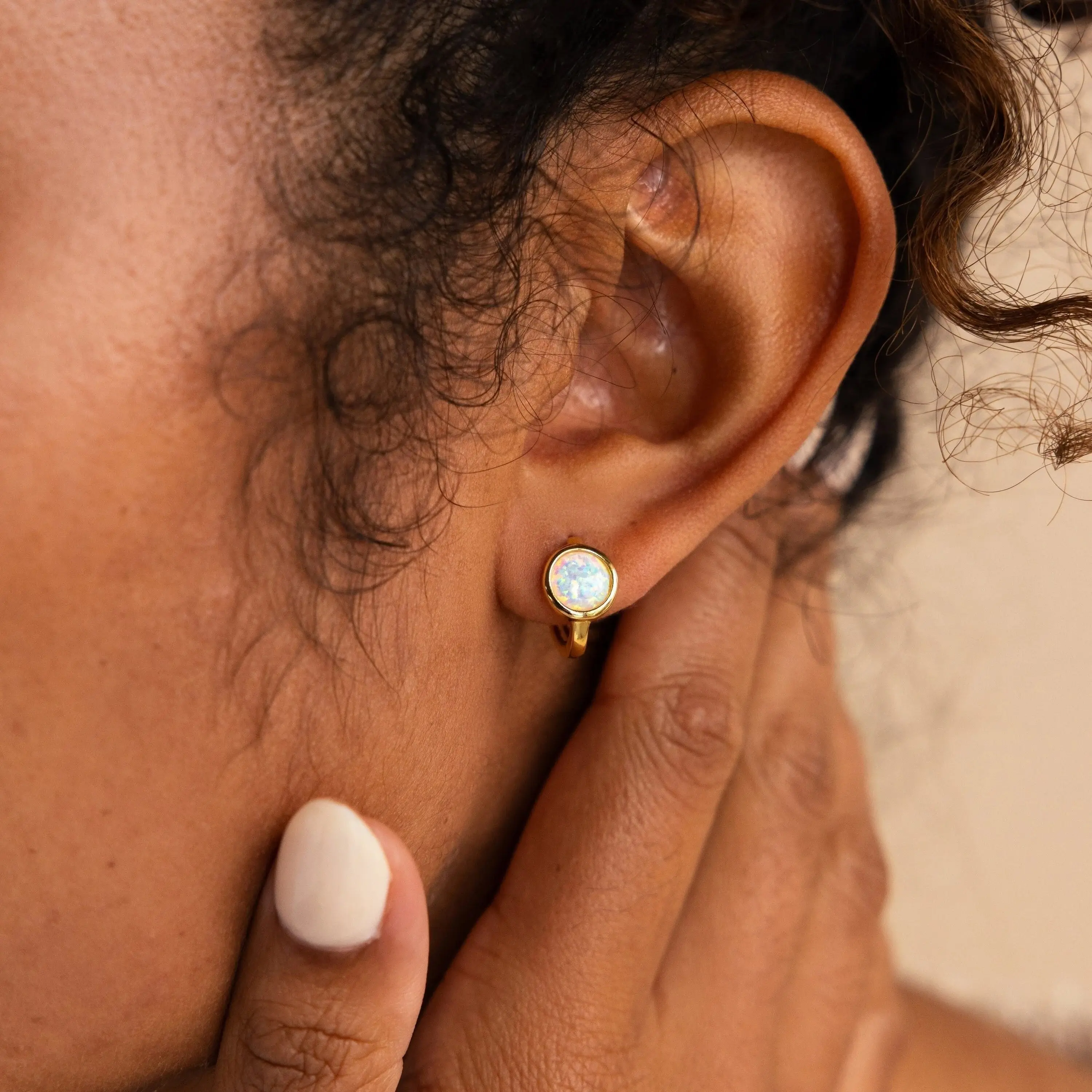Opal Signet Huggies by Caitlyn Minimalist - Dainty Opal Huggie Hoop Earrings - Gemstone Jewelry - Best Friend Gift