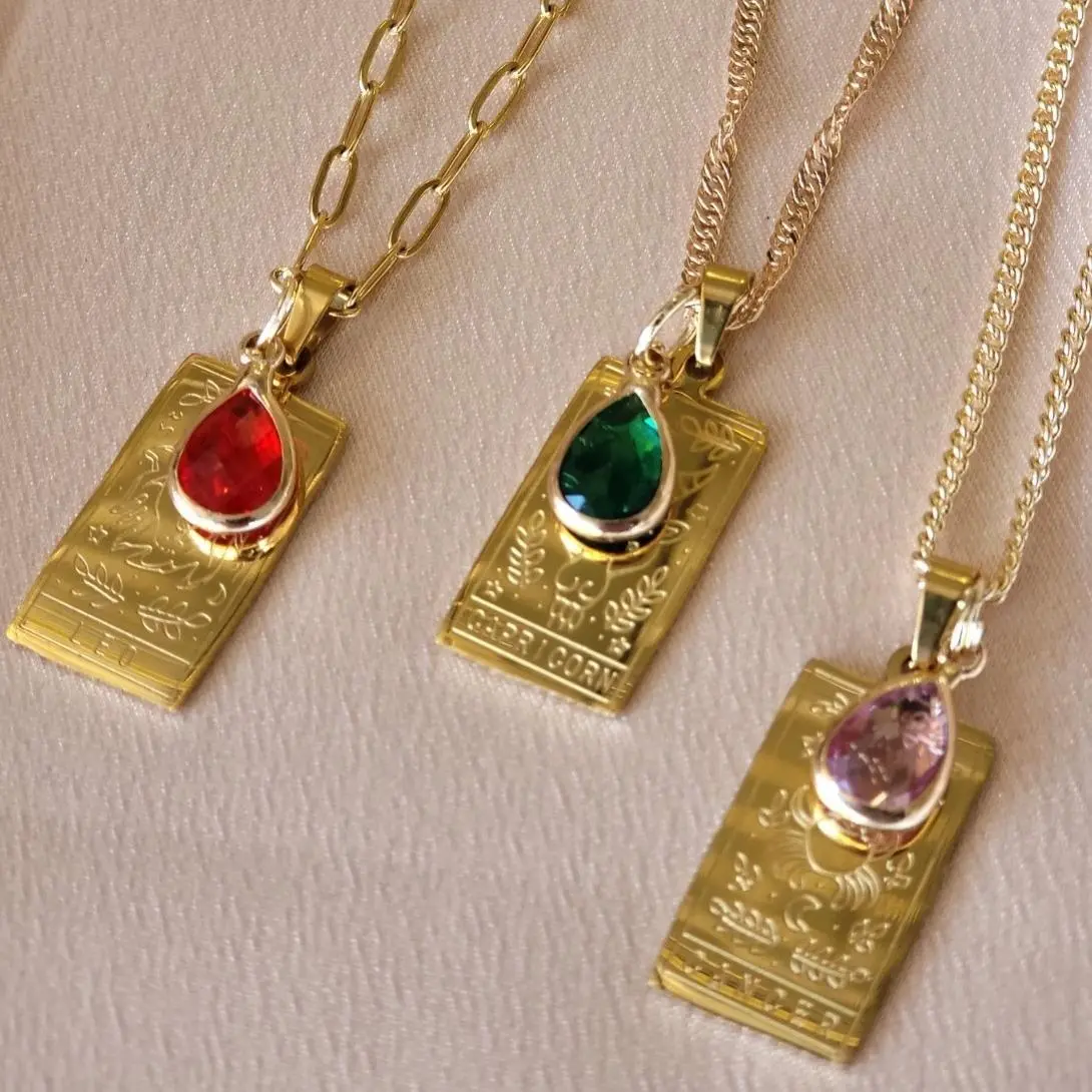 Stainless Steel  Zodiac  Necklace with Birthstone