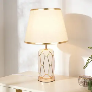 18.5 Inch Ceramic Table Lamp with Fabric Shade 3 Color Changing for Bedroom Living Room Decor