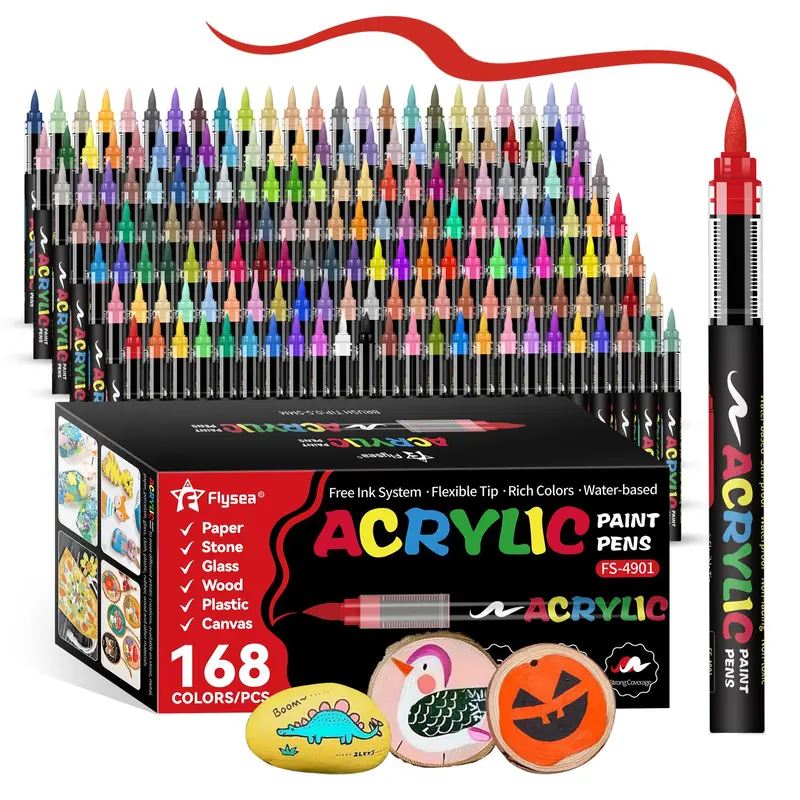 Acrylic Paint Soft Brush Markers Set, 1 Set Soft Brush Tip Automatic Ink Control Paint Markers, Acrylic Paint Pens, Acrylic Painting Pen, Art Markers Pen for Wood, Stone, Canvas, Glass, Fabric, Art Supplies, Art Materials
