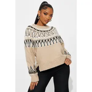 Talk To Me Fair Isle Sweater - Taupe/combo