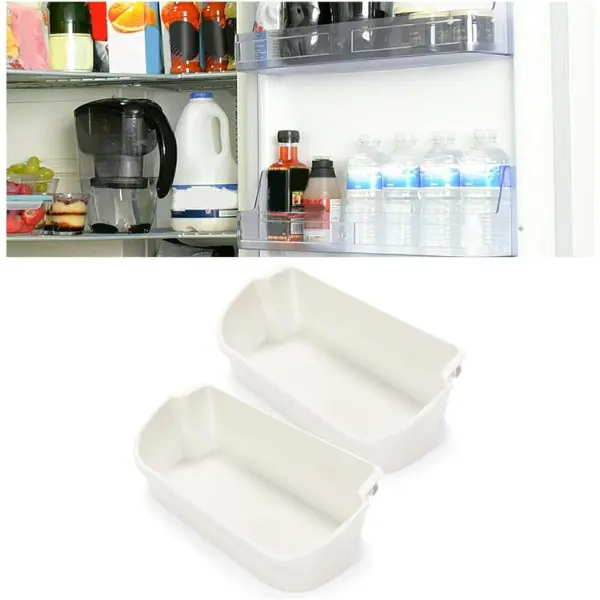 HECASA White Plastic Fridge Door Bin Organizer Replacement (2Pcs) - Door Rack, Space Saver, Easy Clean, Fits Multiple Top Shelves - Compatible with Refrigerator Shelf Bucket Part Numbers 240356401, AP2116036, 240356405, 240356406, 240356409