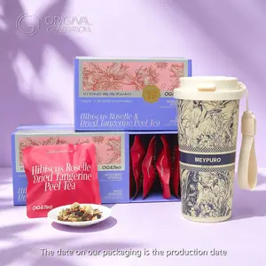 Live Special BOGO Kidney Tea 2.0 Version Caffeine Free Roselle /Hibiscus Tangerine Tea 2 Cartons (1Carton 100g 10g×10pcs)×2 With Adzuki Bean Pear Dried Tangerine Peel Sugarcane Mulberry Roselle Hawthorn Rose Apple Stevia With Forest Thermos