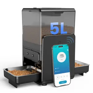 【Today's Deal】Cityflee Automatic Cat Feeder for Two Cats 5L Capacity 5G/2.4Ghz WiFi Connection Adjustable Bowl Height Smart Pet Food Dispenser with 10-Sec Custom Meal Call