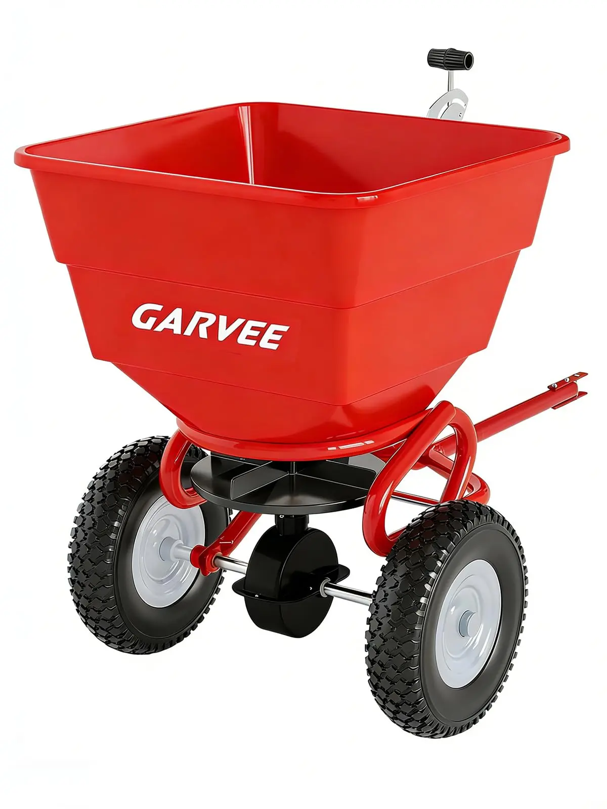Tow-Behind Broadcast Spreader, 130 Lbs Capacity Pull Lawn & Garden Broadcast Spreader with 10" Tires and Adjustable Flow Control for Fertilizer, Seed, Salt and Ice Melt for ATV, Tractor(Red)