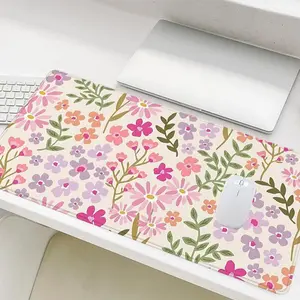 Floral Pattern Mouse Pad, 1 Count Rectangle Pastel Color Gaming Mouse Pad, Non-slip Rubber Base Stitched Edge Desk Pad for Desk Laptop Desktop, Office Desk Accessories, Corporate Work Desk Accessories, Desktop Accessory