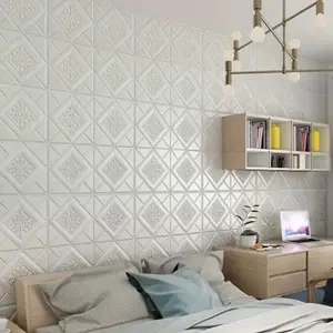 10pcs 3D Wall Tile Sticker, DIY Foam Self-Adhesive Waterproof Moisture-Proof Ceiling Sticker, Easy To Stick And Peel, Easy To Clean And Free Cutting, For Kitchen Living Room Bathroom Corridor, 13.78x13.78inch