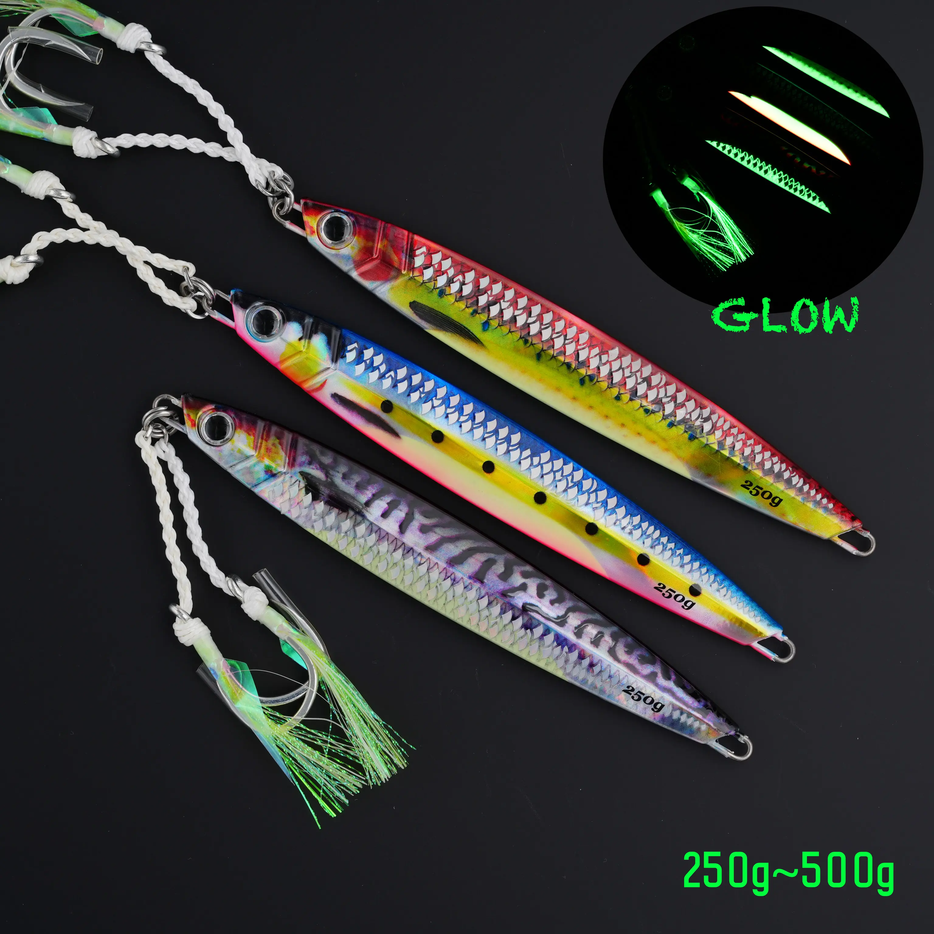 Bluefin Tuna Glow Knife Jig Lure for Saltwater Slow Pitch Jigging Fishing,250g/300g/400g Offshore Metal Jig for Tuna, Yellowfin, Amberjack, Snapper and Grouper, Deep Sea Vertical Jigging Lure for Big Game Saltwater Fishing