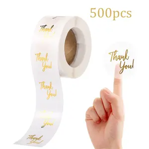 500pcs Roll Transparent Gold Foil Thank You Self Adhesive Stickers for Wedding Gifts, Round Gift Packaging Sealing Decorative Stickers