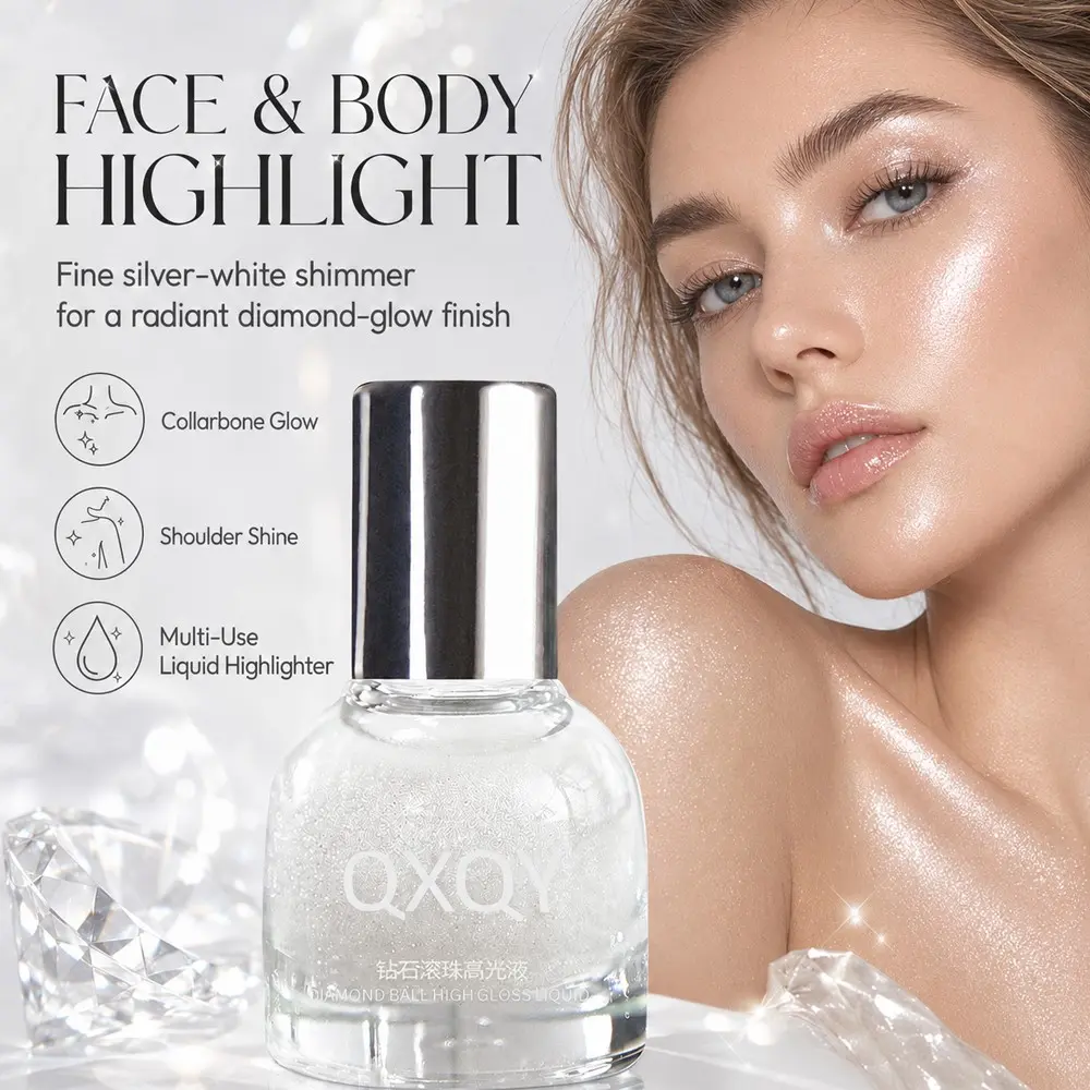 Diamond Roller Highlighter Liquid, Pearl Gloss Finish, Face & Brow Illuminator, Single Shade Eye Shadow Filler, Brightening Effect