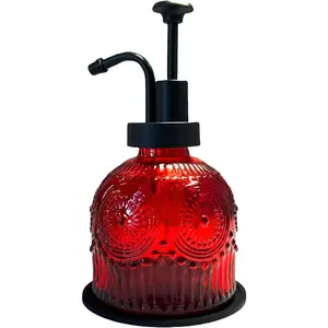 Soap Dispenser for Bathroom,Glass Kitchen Soap Dispenser with Pump,Farmhouse Antique,Cute Small Rustic Decor (Red)