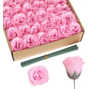 Glitter Roses Bouquet,30PCS Pink Roses Artificial   Sparkling Roses for Wedding Bouquet Party Christmas Home Decor(Light Pink)