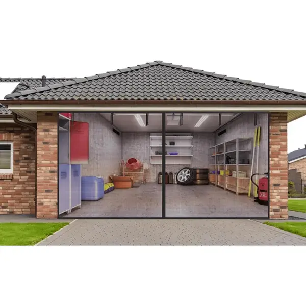 16x7 ft Retractable Garage Door Screen, Heavy-Duty Fiberglass Mesh with Hands-Free Magnetic Closure for 2 Car Garage Entry, Home Gym, Deck, and Patio Doors, Balcony, Fiber Glass, Screen Door