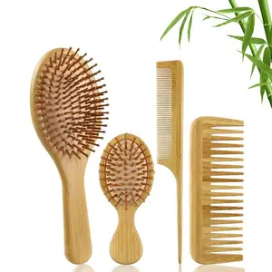 Nanmu Wood Hair Comb Set, 4-piece Bamboo Brush Combo Including Large Teeth, Tail, Oval Massage, Mini Massage for Home Salon Use, Salon Styling Brush, Detangling Brush