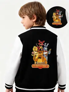 Five Nights At Freddy's (Fnaf) Game-Related Printed Boys' And Girls' Spring/Autumn New Style Cool Baseball Jackets And Cardigans, Fashionable, Casual, Comfortable, Suitable For Daily Outdoor Use, Great Choice For Gift Giving.