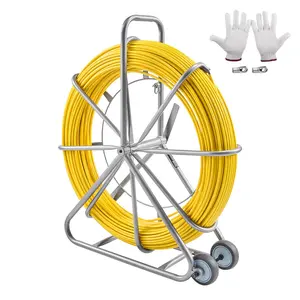 VEVOR Fish Tape Fiberglass,  656 ft, 5/16 in, Duct Rodder Fishtape Wire Puller, Cable Running Rod with Steel Reel Stand, 3 Pulling Heads, Fishing Tools for Walls and Electrical Conduit, Non-Conductive