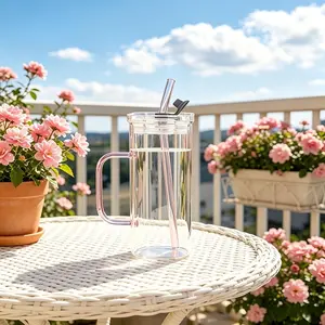 Heat-Resistant Glass Water Cup, Simple Style, High Borosilicate Material, Square Shape with Handle, Reusable Eco-Friendly, Perfect Gift