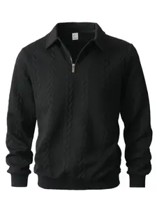 New men's autumn and winter semi-zipper lapel knitted jacquard sweatshirt, regular style Fitted long-sleeved knitted sweatshirt, can be layered. Suitable for autumn and winter outfits, a choice for men's daily wear