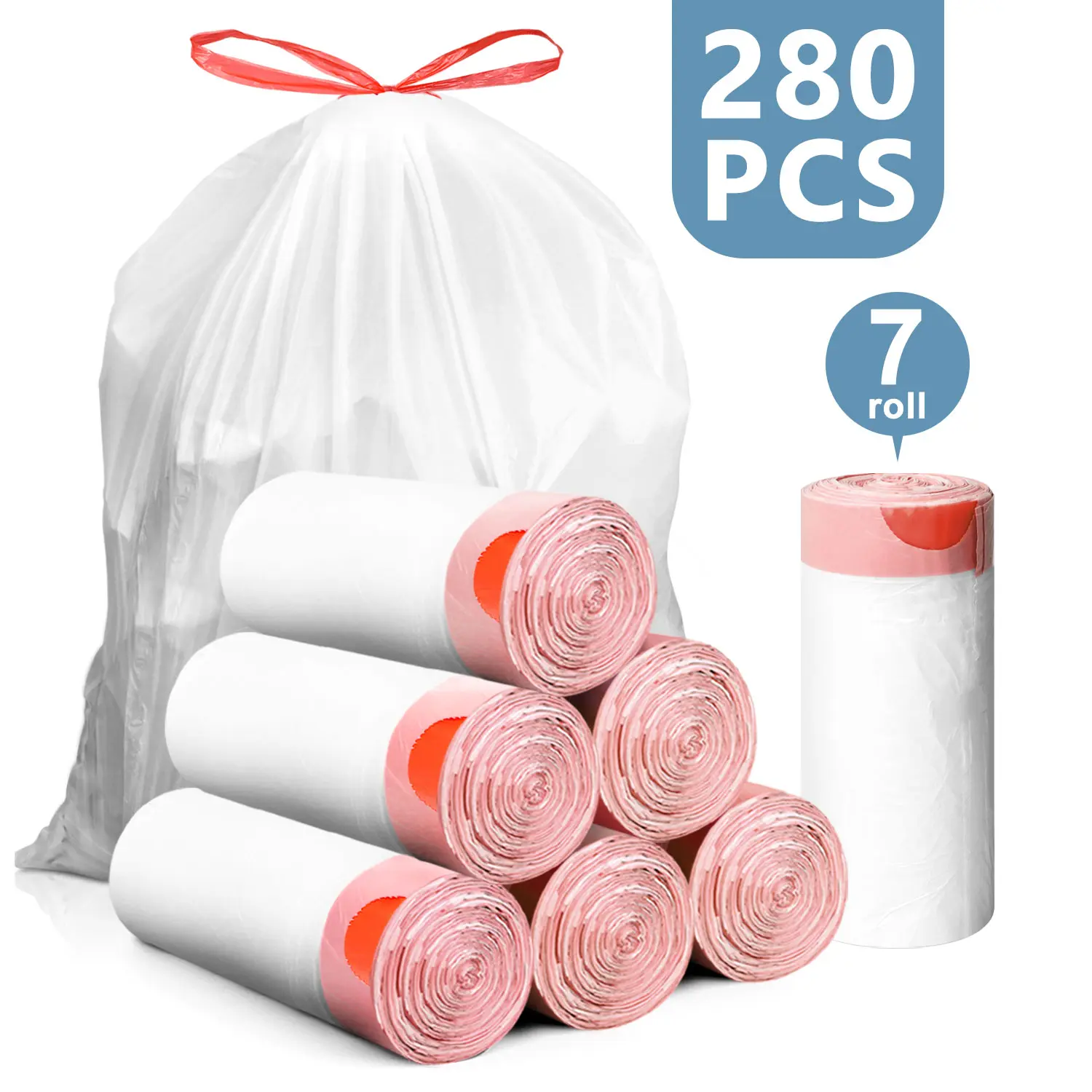 4 Gal Drawstring Trash Bags, 280 Pcs (280 Pieces) 17.7in x 19.6in Value Package, Strong Unscented Leak-Resistant Bin Liners for Bathroom, Cat Litter Cleanup, Home Care Supplies