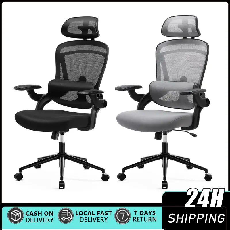 Ergonomic Mesh Fabric Executive Office Chair - Adjustable Headrest, Lumbar Support, Blade Wheels, Footrest, 90-160° Adjustable Angle, 360° Swivel for WFH Setup, Posture Fix, Comfort & Durability (Ergonomic Office Chairs Category)