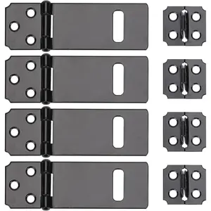 4 Pack 3 Inch Durable Black Lock Hasp Latch, Safety Padlock Slide Latch Clasp Gate Locks for Wooden Fence, Pet Cage, Cabinet, Window, Garden and Yard