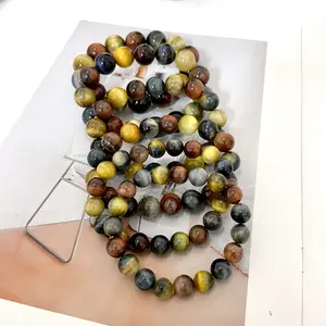 Colourful Tiger Eyes Bracelets 10~16mm Natural Gemstone Stretch Handmade Unisex Crystal Bracelets for Meditation Yoga Spiritual Healing Positive