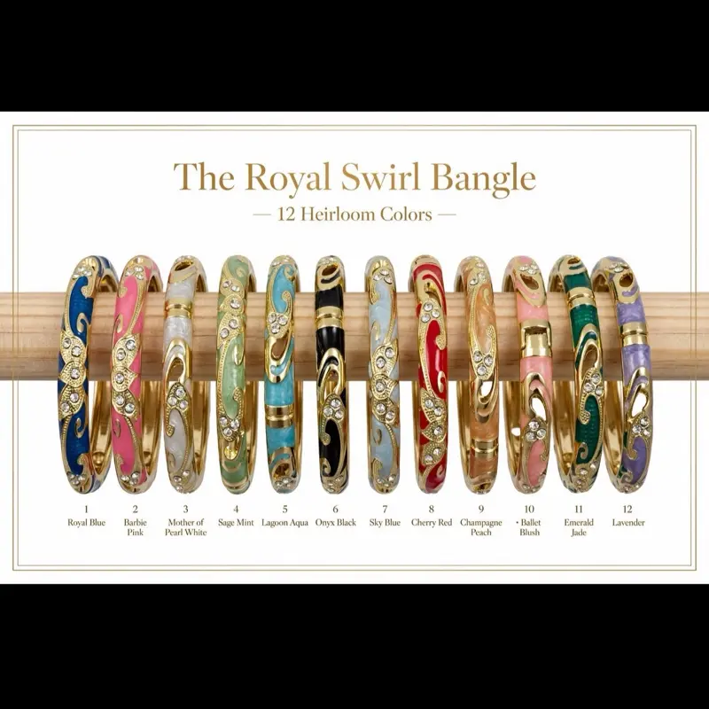 The Royal Swirl Bangle 1pc The Royal Swirl Bangle | Enamel Cloisonne Hinged Bangle | Gold Crystal Baroque Bracelet | Colorful Stackable Bangle