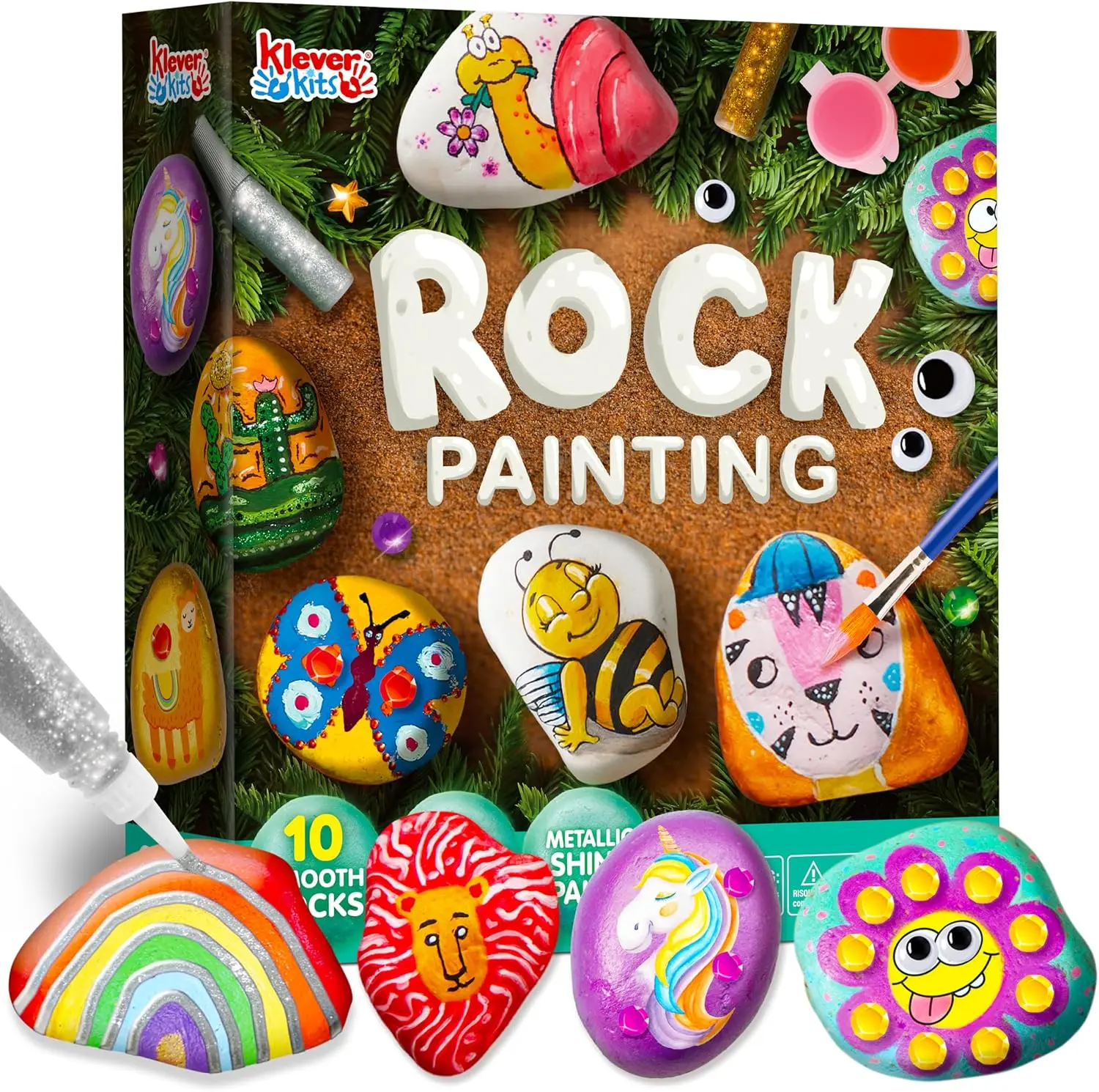 Rock Painting Kit for Kids, Arts and Crafts for Girls & Boys Ages 6-12, DIY Supplies for Painting Rocks, Easter Craft Kits Art Set, Toddler Birthday Christmas Presents, Family Indoor Activity