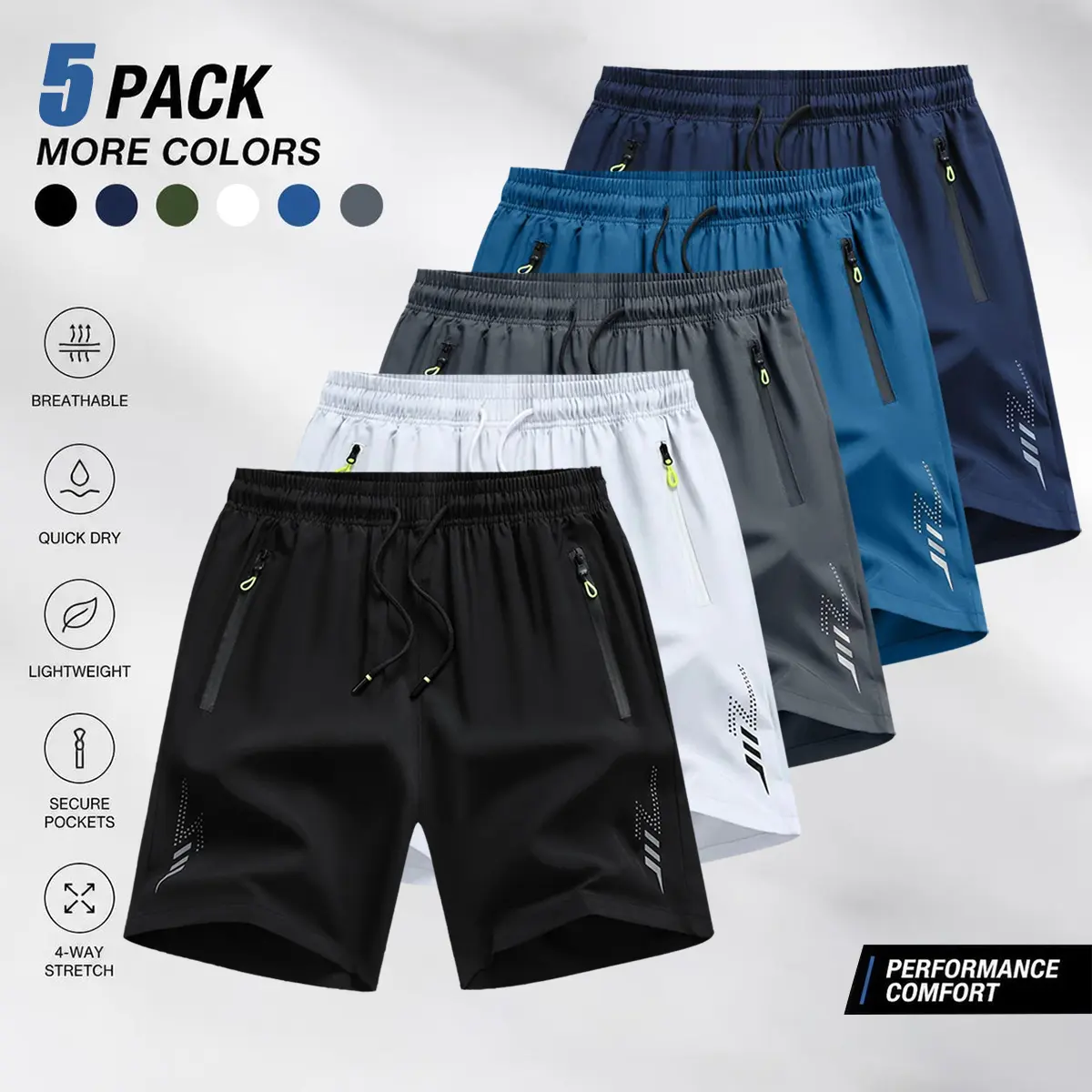 TOOTD Selection – Men’s Daily Rotation Set (5 Pieces): Quick-Dry Shorts, Athletic Workout Shorts, Zipper Pockets, 7" inseam, lightweight running/gym shorts for everyday fitness wear | 150 gsm GSM | Sizes: 28½–34½ #SummerVibes