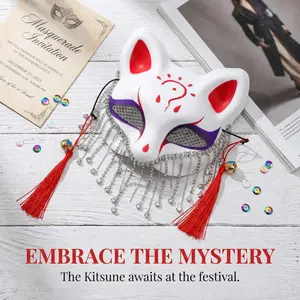 Delicate Fox Half Face Mask with Rhinestone Tassels, Anime Demon Style, Creative Masquerade Festival Ball Accessory for Cosplay and Halloween Party, Decorative paperwhite christmas gift Easter Porch Set Wrinkle-Free Mixed Color flying bachelorette bags