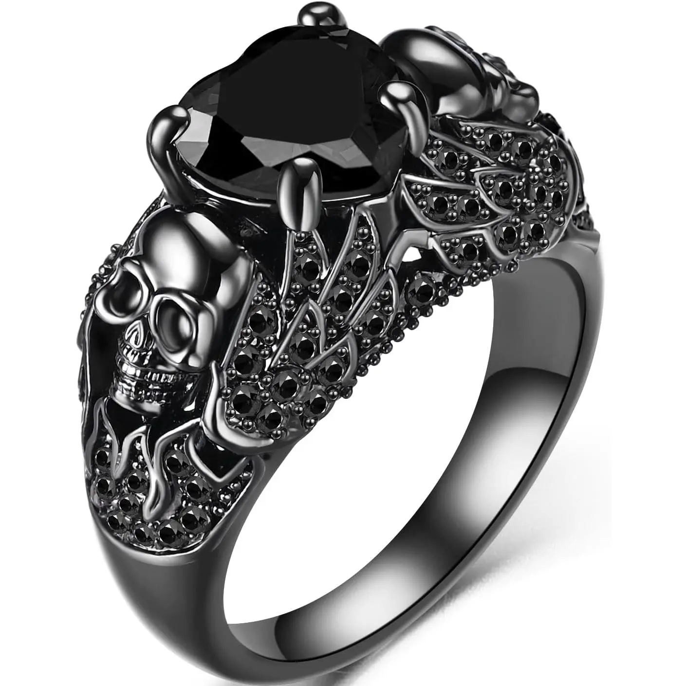 Gothic Jewelry Black Skull Rings Biker Rings Vampire Accessories Halloween Gothic Engagement Rings for Women Gifts Christmas Gifts