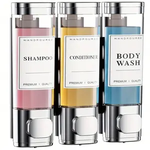Lockable 3-In-1 Bathroom Wall-Mounted Shampoo & Conditioner Dispenser, Rustproof Large Capacity Transparent Bottle, No Drilling Installation, Bathroom Accessory