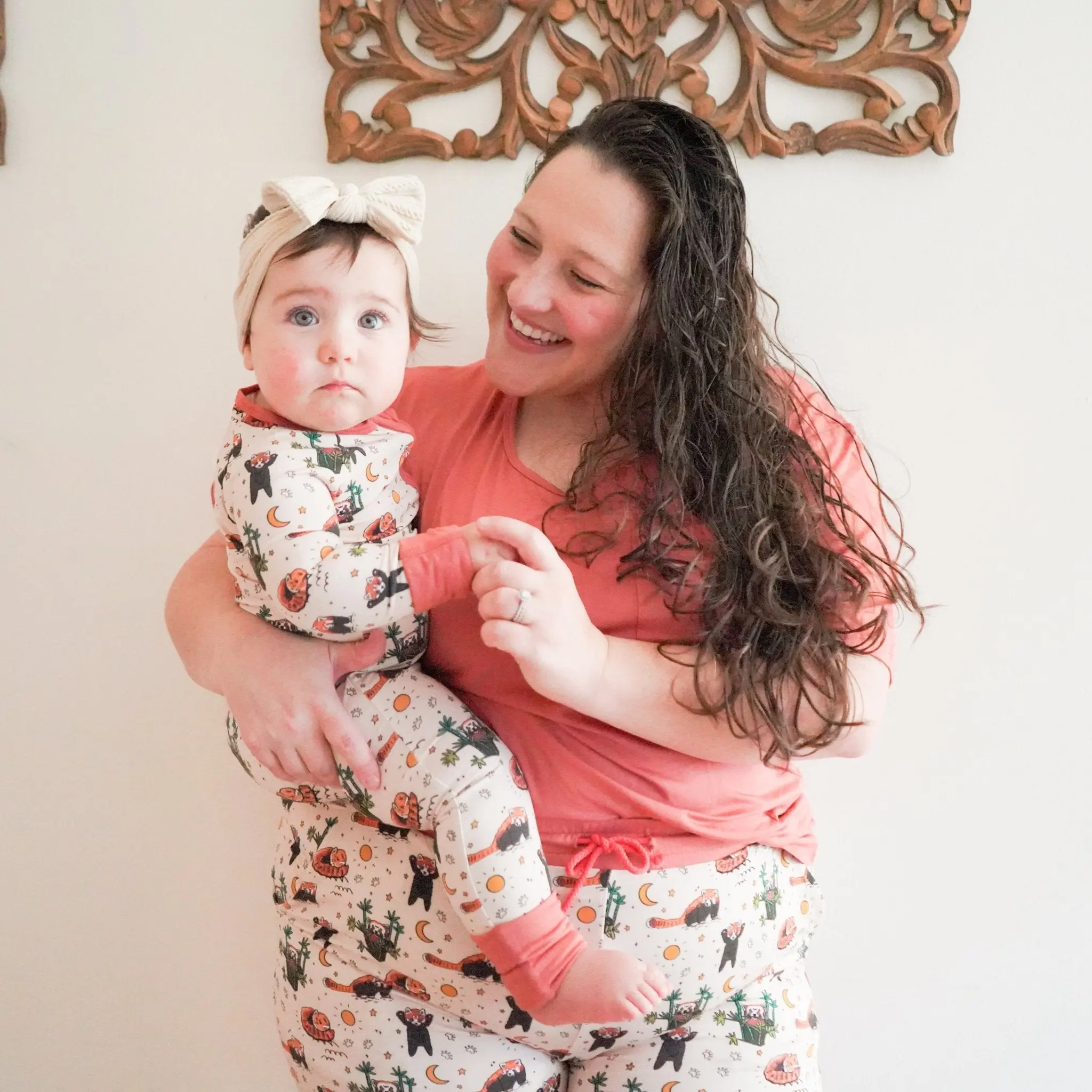 Women’s Red Panda Pajama Set Ultra-Soft Viscose from Bamboo Blend Pajama Set by Jungle Jams