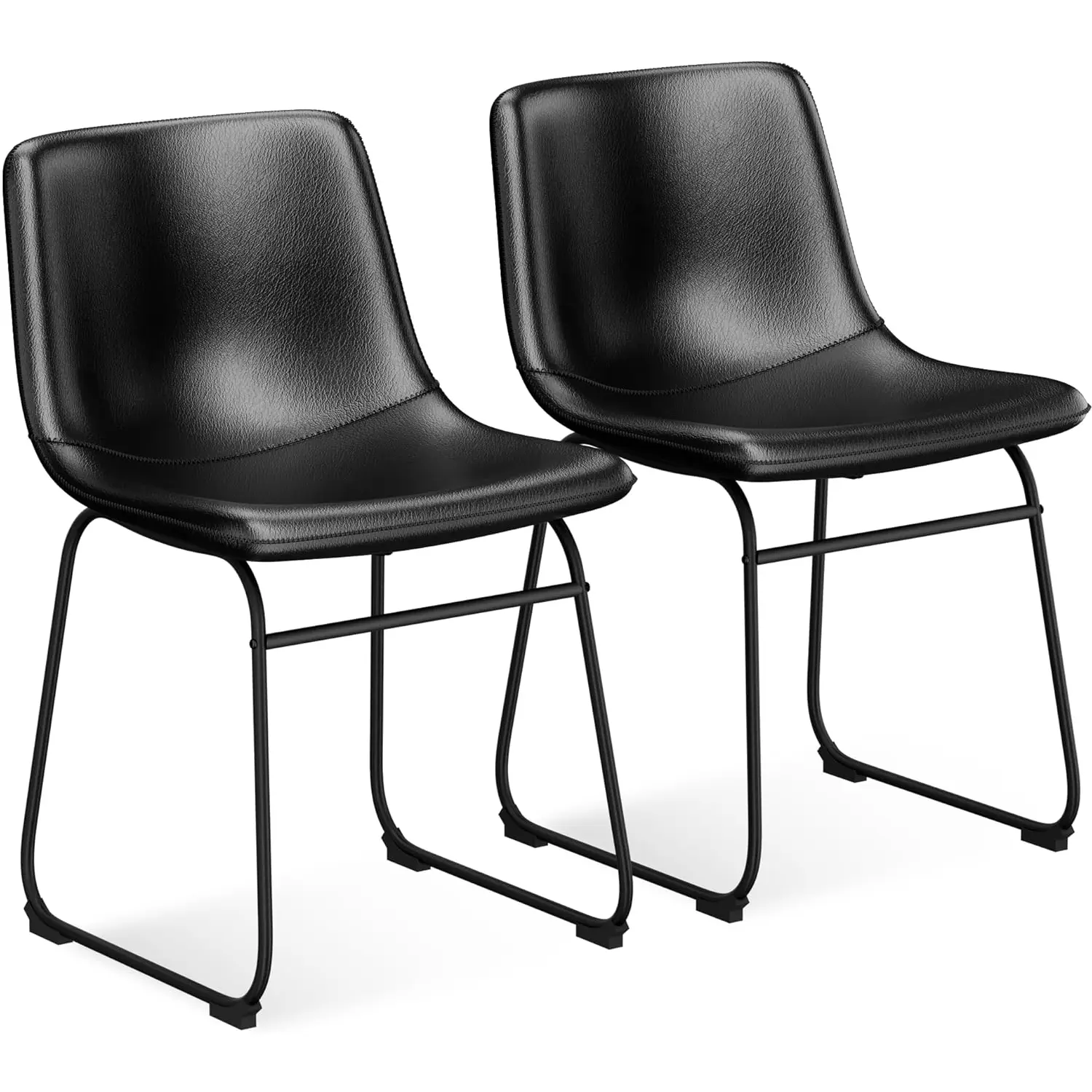 AOWOS Dining Chairs 2 Pieces, PU Leather Armless Dinner Chairs with Backrest, 18" Modern Kitchen Dining Room Chair with Metal Legs for Home