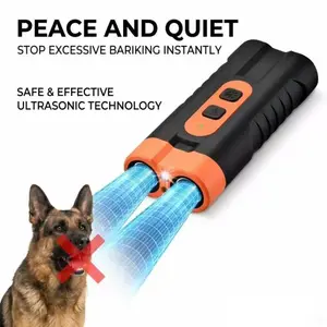 Ultrasonic Dog Bark Stopper, Rechargeable Compact Safe Dog Training Correction Tool with Dual Emitters, 50ft 25KHz Multi-Mode Security Device with Flashlight for Indoor and Outdoor Use, Dual Emitter