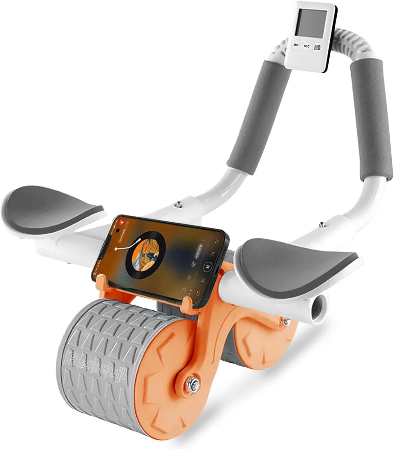 Automatic Rebound Ab Roller Wheel with Elbow Support and Digital Timer, Dual-Wheel Design with Knee Mat for Home Gym & Adult Core Strength Training, Ab Workout Equipment, Abdominal Exercise Equipment, Dual Wheels