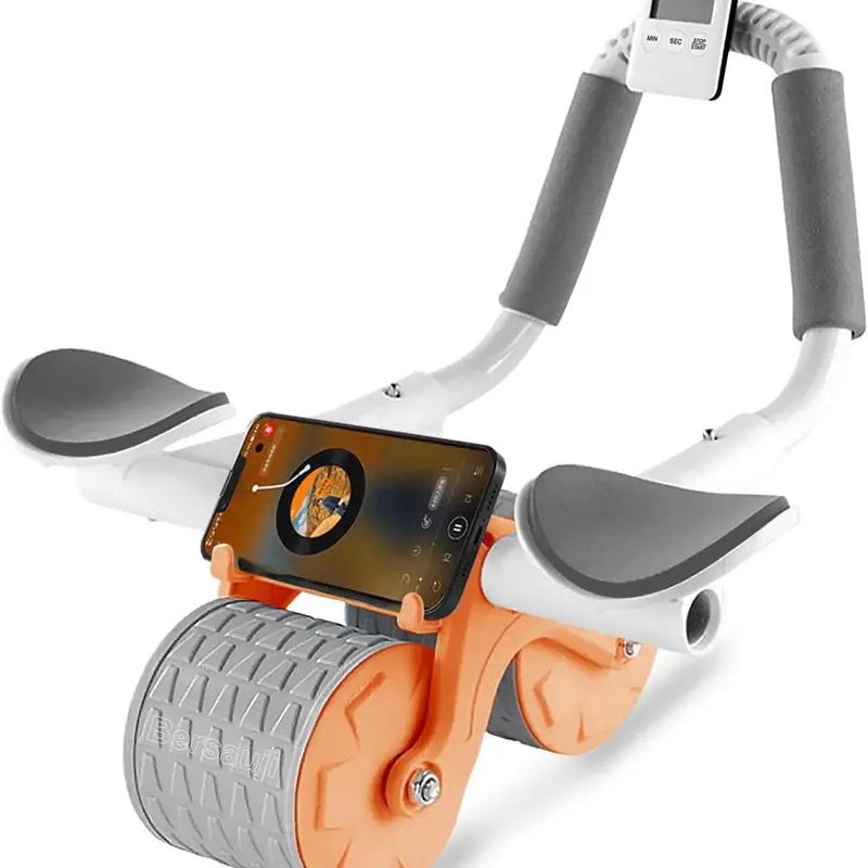 Alloy Steel Automatic Rebound Ab Roller Wheel - Abdominal Equipment with Grip-Safe Rubber, Elbow Support, Integrated Time Tracker, Dual-Wheel Design, High-Density Knee Cushion, Silent & Stable for Home Gym Core Training (Unisex)
