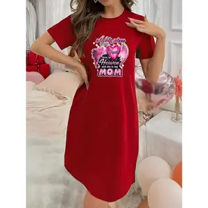 Soft Micro Stretch Women's Lingerie A big piece of my heart lives in heaven and she is my mom Printed Short Sleeve Round Neck Nightgown Sexy Elegant Young Style Women's Valentine's Day Dress Mother's Day Christmas Thanksgiving New Year Gift Ideas
