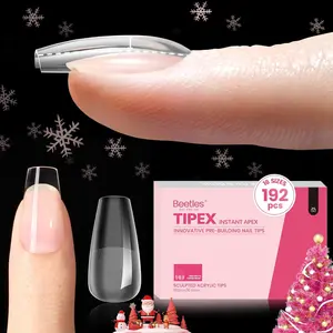 Beetles Tipex Instant Apex Nail Tips Stiletto Almond Square Coffin Oval Pre-Etched Pre-Building Strong Thick Acrylic Nail DIY Gift for Women Girls