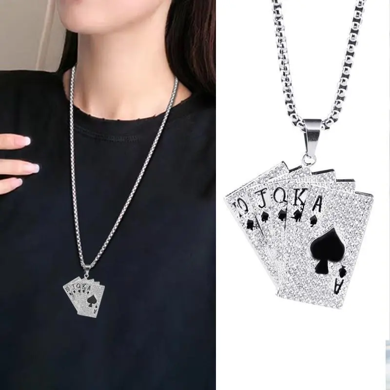 Hip Hop Poker Pendant Necklace in Stainless Steel, Matching Hearts Spades Anniversary Gift for Girlfriend & Couples, Necklace For Girlfriend, Casual, Birthday, Couples' Gifts, Hip-Hop Necklaces