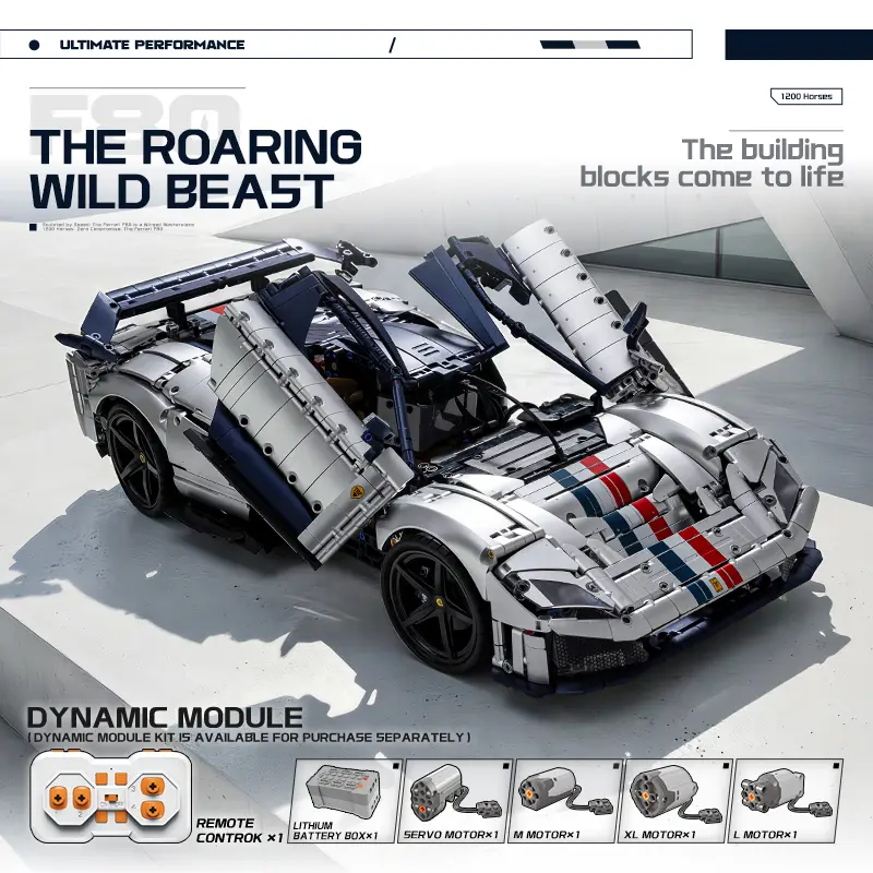 Eikee Y18004 V6 F80 Supercar Scale Model Building Kit - 4703+pcs Detail Blocks, Plastic Model Base Motor Vehicles, Vehicle Building Sets for Toys & Hobbies Enthusiasts