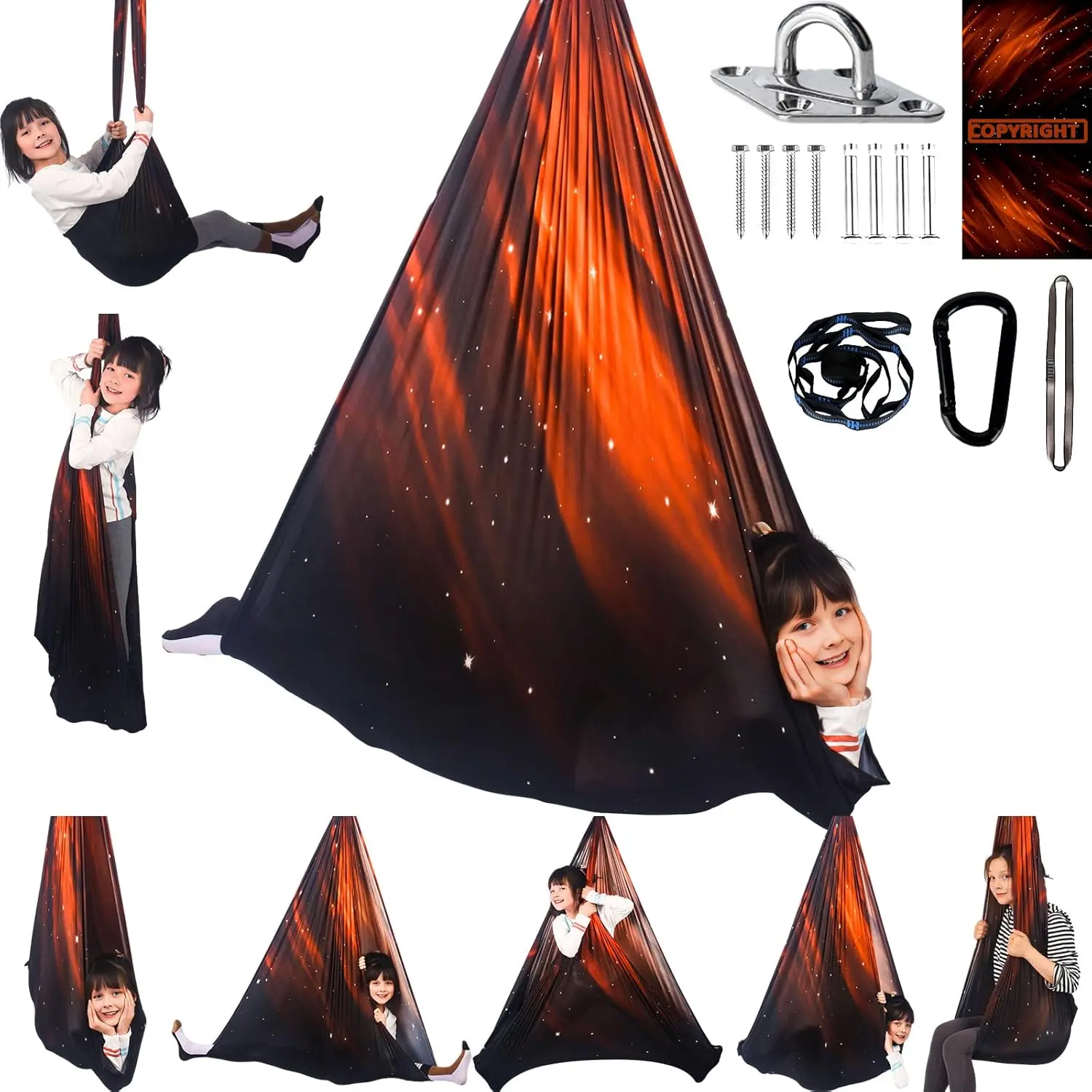 Sensory Swing for Kids and Teens, Soft Polyester Cuddle Pod for Indoor Outdoor Use, Therapeutic Hammock Restraint Sling, Holds up to 300 lbs, All Hardware Included