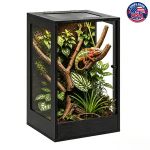 PROLEE 45 Gallon 18" x 18" x 32" Tall Reptile Terrarium, Glass Chameleon Cage, Vertical Crested Gecko Tank with Ventilated Mesh Top, Front Opening Rainforest Habitat