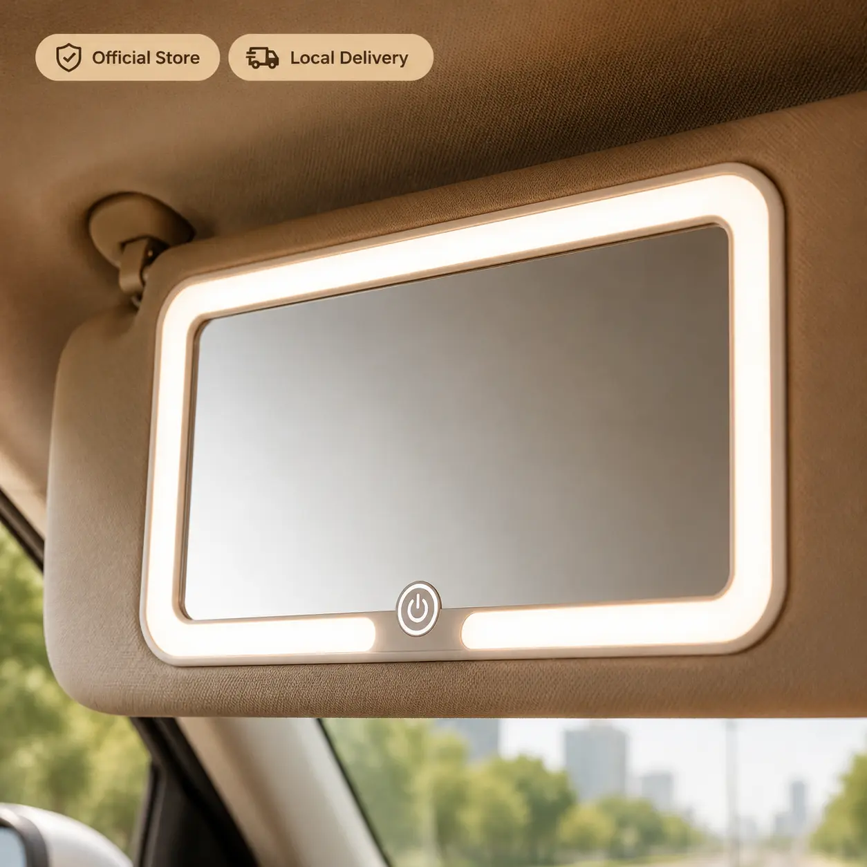 Portable LED Car Makeup Mirror, USB Rechargeable, Touch Control for Car Sun Visor，Tri‑Color LED Auto Vanity Mirror, Rechargeable & Touch Dimmable
