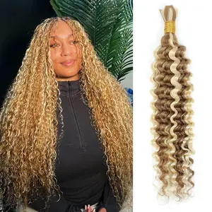 【NEW IN】ALHER 12A #27/613 Blonde Highlight Human Braiding Hair for Boho Braids Deep Wave 50g 100g Highlight Balayage Highlight Blonde Deep Wave Braiding Bulk No Weft 100% Unprocessed Human Hair Glossy and Thick Hair Bulk. #BlackFriday