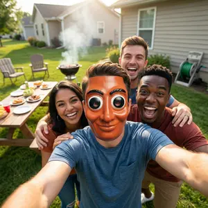 Tung Tung Tung Sahur Full Face Mask, Stick Figure American Shan Hai Jing Style, Scary Demon Beast Cosplay Costume Prop, Creepy Distorted Design for Halloween, Haunted House, Spooky Party Pranks & Italian with Metallic Silicone Breastplate Accessory