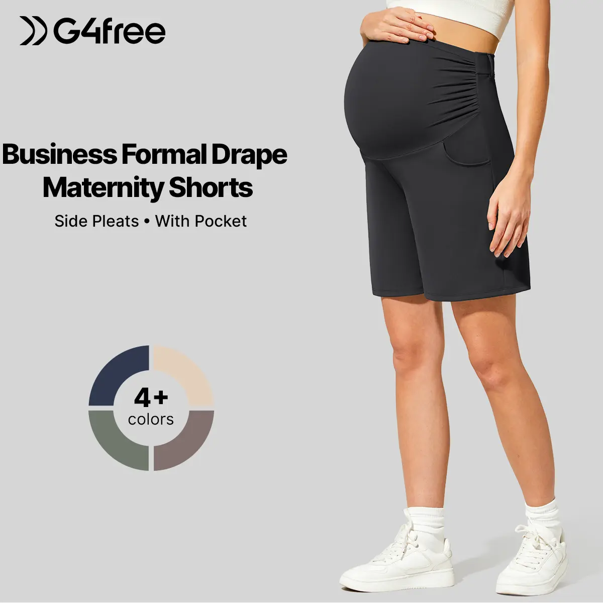 G4Free ShiftReady Over-The-Belly Maternity Shorts with Pockets - Stretchy Adjustable, Casual Summer Maternity Work Clothes for Women, Stretchy Adjustable Shorts