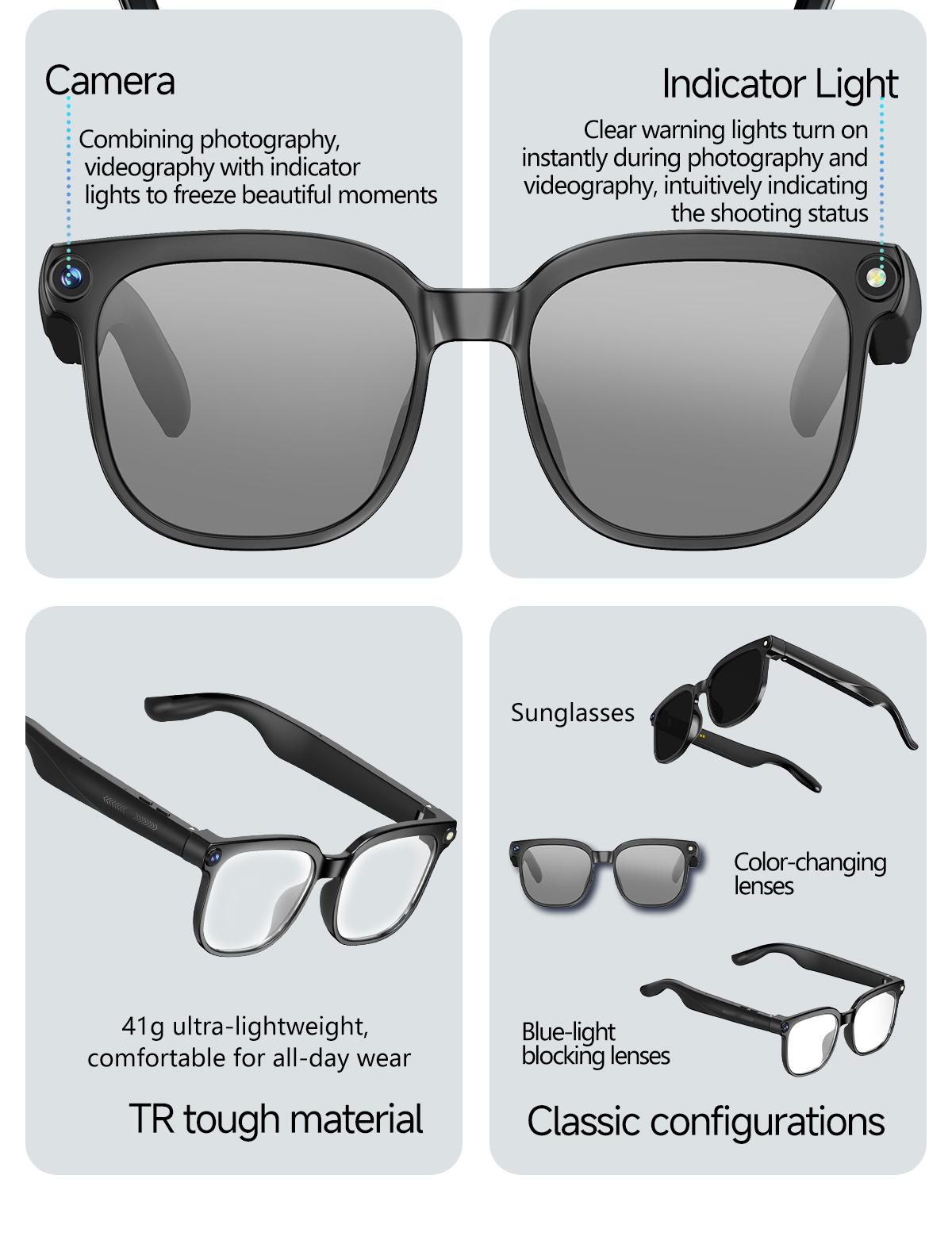 KPEP Smart AI Camera Glasses with 8MP Photochromic Lenses, Button Touch Adjustment for Travel Outdoor Adventures Hands-Free Photography 160+Languages Real-Time Translation Bluetooth Wireless Wearable Video Recording Summervibes, Mother's Day Gifts