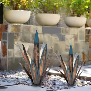 2 Pack Hand-Painted Metal Agave Garden Stakes (1 Large + 1 Small) | Yard Art for Lawn Patio Courtyard | Ideal Easter Valentine Housewarming Gift